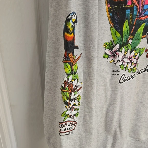 Ron Jon Gray Hoodie with Tropical Bird Graphics - Picture 3 of 5
